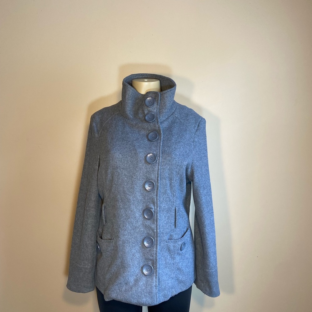 Chic Gray Button-Up Pea Coat - image 7